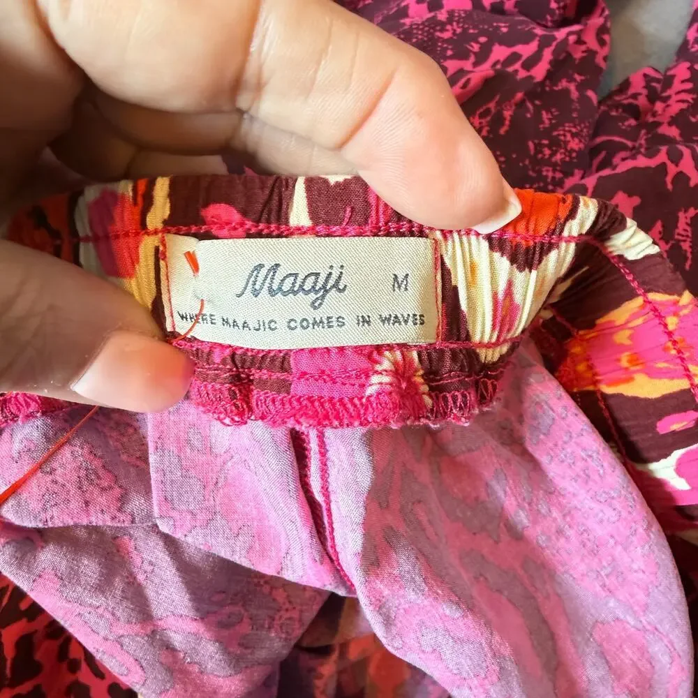 Maaji Pink Snakeskin Matching Set Crop Top Wide Leg Pants Boho Resort M
